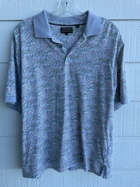 COLOURS by Alexander Julien blue paisley polo L 100% Cotton
